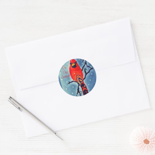 Kardinaal Bird in de sneeuw Ronde Sticker (Envelop)