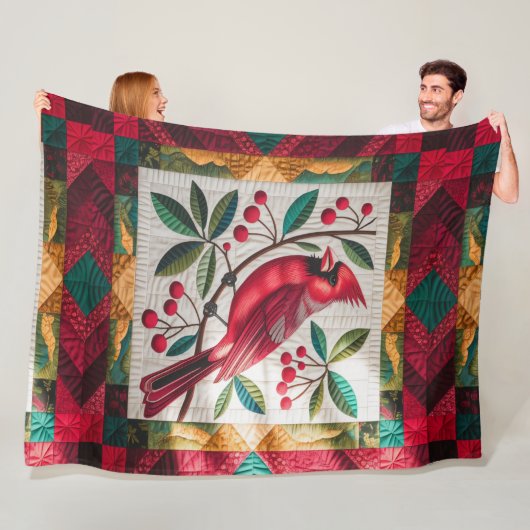 Kardinaal Bird Quilt, fleece deken – Levendig rood (In situ)