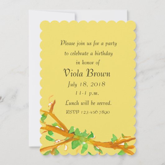 Kardinaal Bird Verjaardagsfeest Uitnodiging Geel (Achterkant)