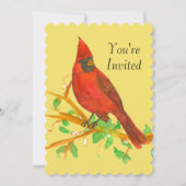 Kardinaal Bird Verjaardagsfeest Uitnodiging Geel (Voorkant)