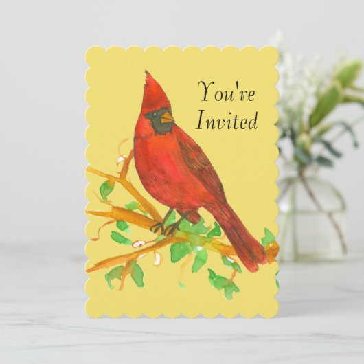 Kardinaal Bird Verjaardagsfeest Uitnodiging Geel (Staand voorkant)