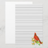 Kardinaal Bird Waterverf Black Lined Briefpapier (Voorkant / Achterkant)