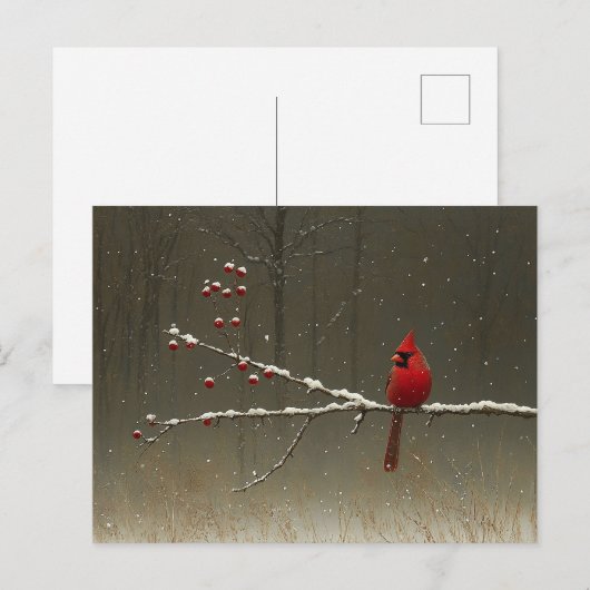 Kardinaal Bird Winter Berry Tree Briefkaart (Voorkant / Achterkant)