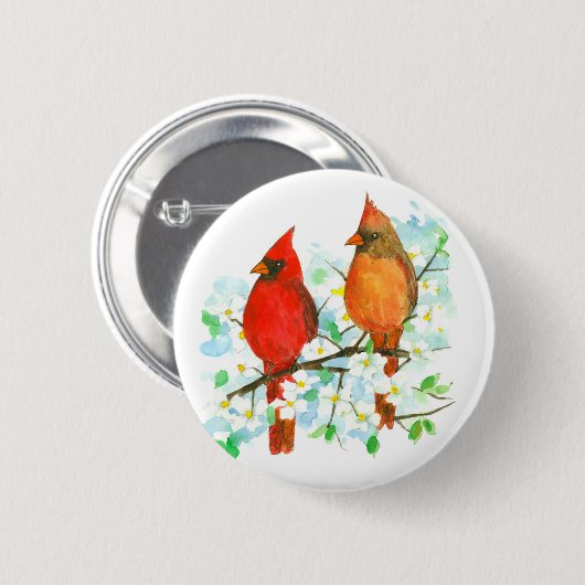 Kardinaal Birds Dogwood Tree Ronde Button 5,7 Cm (Voorkant /achterkant)