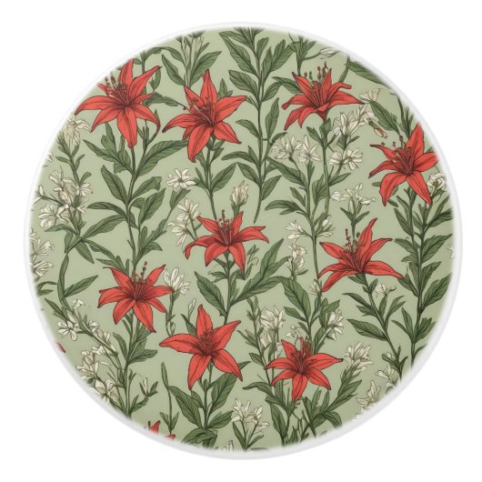 Kardinaal bloemen en bladeren patroon keramische knop (Voorkant)