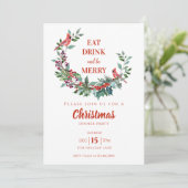 Kardinaal Bloemige Hulst Kerst Diner Feest Kaart (Staand voorkant)