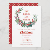 Kardinaal Bloemige Hulst Kerst Diner Feest Kaart (Voorkant / Achterkant)