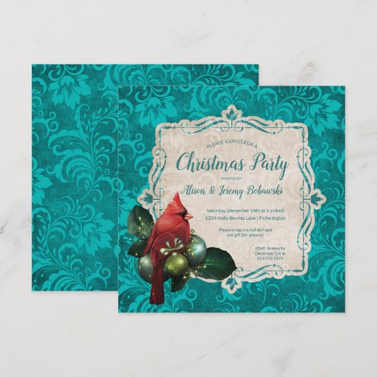 Kardinaal en Blauwgroen blauw kerstfeest Kaart (Voorkant / Achterkant)