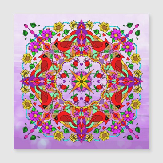 Kardinaal en bloemen Mandala (Voorkant)