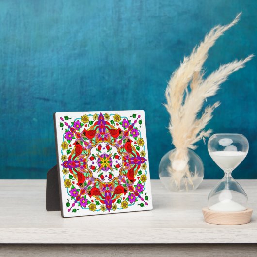 Kardinaal en bloemen Mandala Fotoplaat (Insitu)