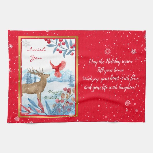 Kardinaal en deer aanpassen theedoek (Horizontaal)