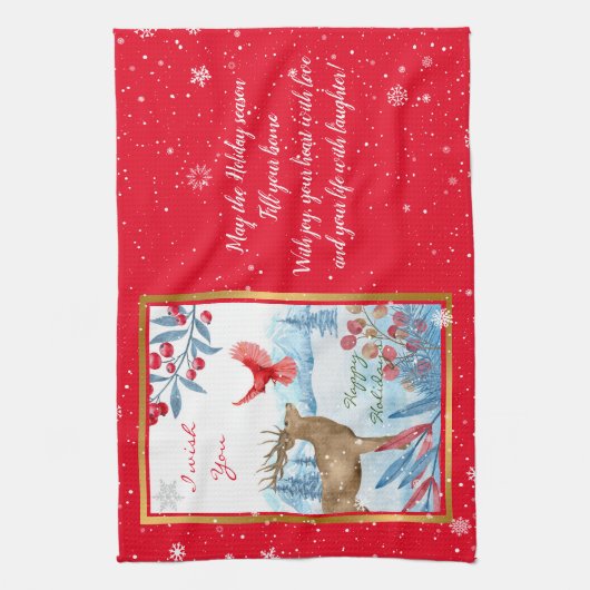 Kardinaal en deer aanpassen theedoek (Verticaal)