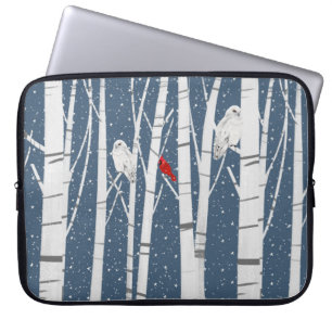 Kardinaal en eigenaar in sneeuwvlokken laptop sleeve