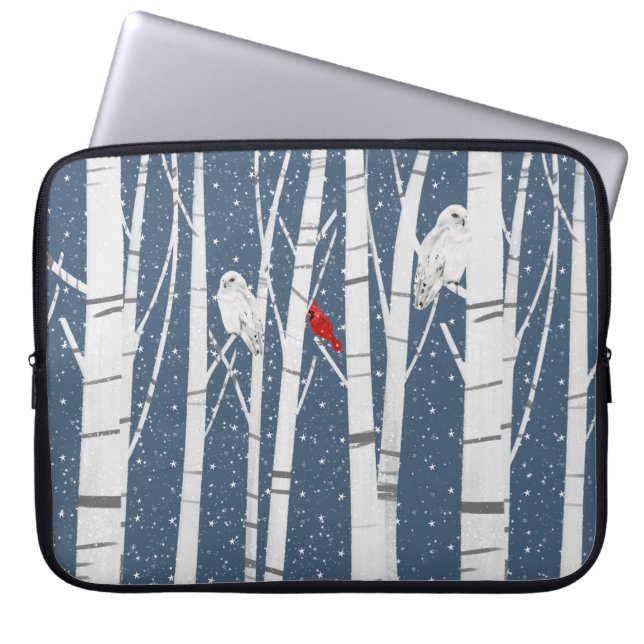 Kardinaal en eigenaar in sneeuwvlokken laptop sleeve (Voorkant)