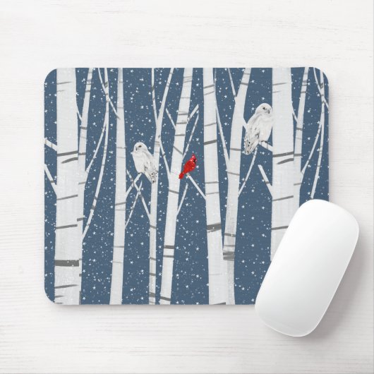 Kardinaal en eigenaar in sneeuwvlokken muismat (Met muis)