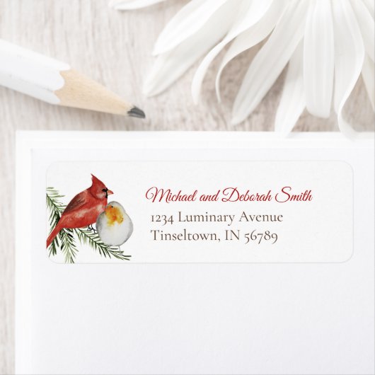 Kardinaal- en Evergreen-kerstWaterverf Etiket (Insitu)