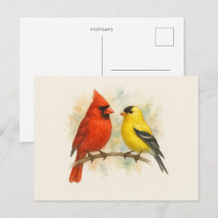 Kardinaal en goudvink Waterverf minimalistisch Briefkaart