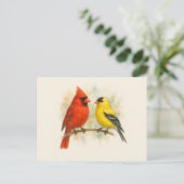 Kardinaal en goudvink Waterverf minimalistisch Briefkaart (Staand voorkant)