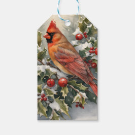 Kardinaal en Holly Christmas Gift Label Cadeaulabel