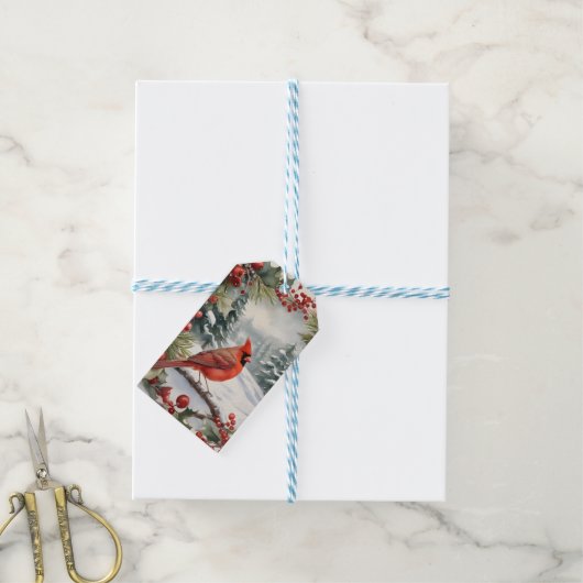 Kardinaal en Holly Holiday Christmas Gift Label Cadeaulabel (Met Touw)