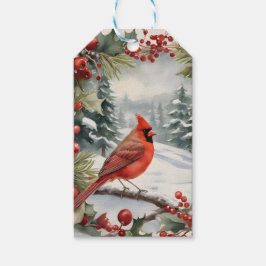 Kardinaal en Holly Holiday Christmas Gift Label Cadeaulabel