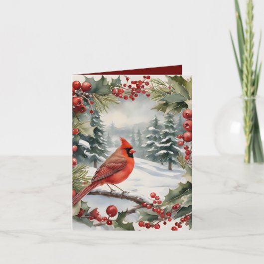 Kardinaal en Holly Vakantie Kerstmis Kaart (Voorkant)