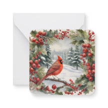 Kardinaal en Holly Vakantie Mini Kerst Kaart