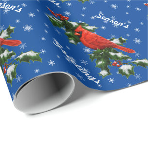 Kardinaal en hulstvlokken cadeaupapier