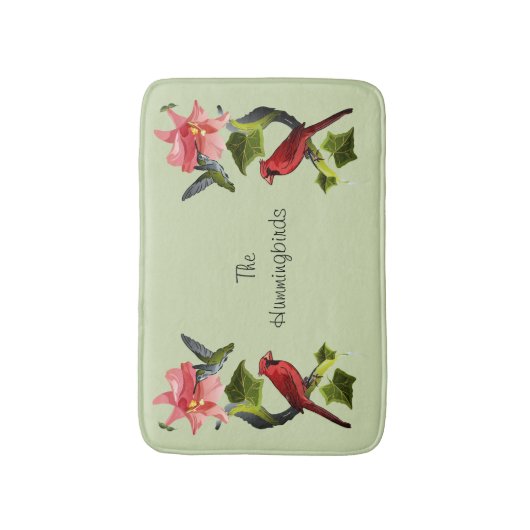Kardinaal en Hummingbird met Roze Lily en Ivy Badmat (Voorkant Verticaal)