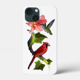Kardinaal en Hummingbird met Roze Lily en Ivy iPhone 13 Mini Hoesje