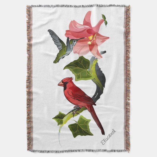 Kardinaal en Hummingbird met Roze Lily en Ivy Deken (Voorkant Verticaal)