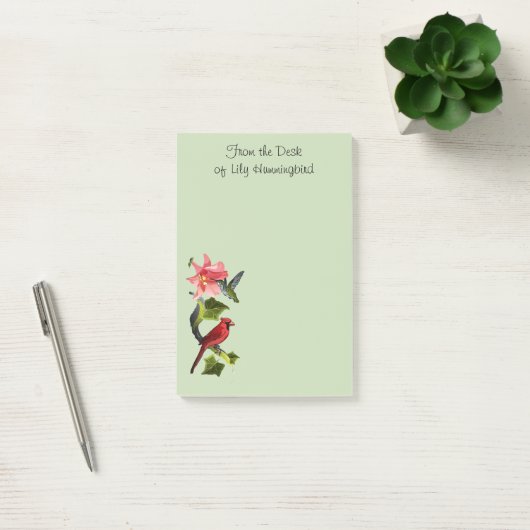 Kardinaal en Hummingbird met Roze Lily en Ivy Post-it® Notes (Kantoor)