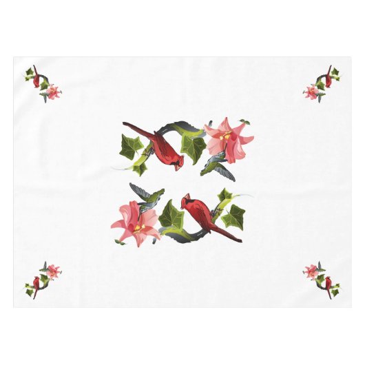 Kardinaal en Hummingbird met Roze Lily en Ivy Tafelkleed (Voorkant (Horizontaal))