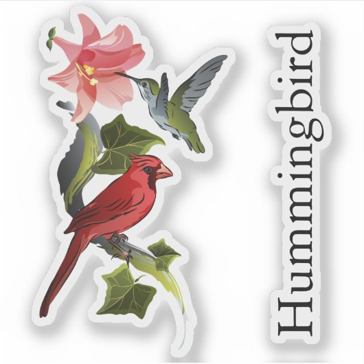 Kardinaal- en Hummingbird Roze Lily Custom Text Sticker (Voorkant)