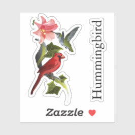 Kardinaal- en Hummingbird Roze Lily Custom Text Sticker