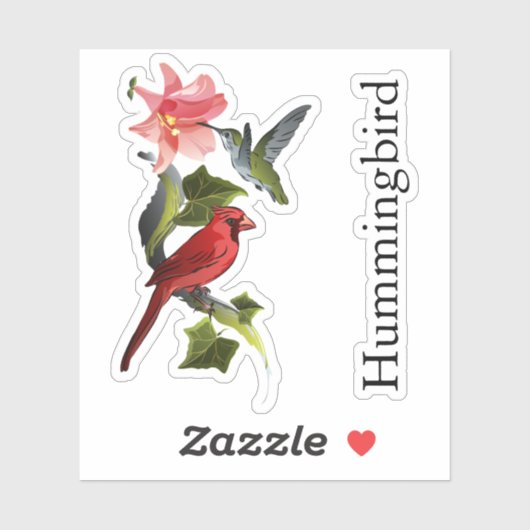 Kardinaal- en Hummingbird Roze Lily Custom Text Sticker (Vel)