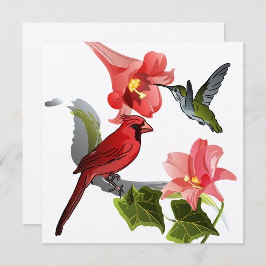 Kardinaal- en Hummingvogel met Lilies en Ivy Kaart (Voorkant / Achterkant)