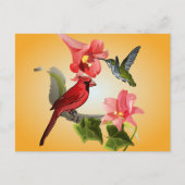 Kardinaal- en Hummingvogel met roze gelilies en ja Briefkaart (Voorkant)