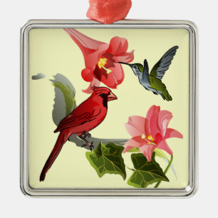 Kardinaal- en Hummingvogel met roze gelilies en ja Metalen Ornament