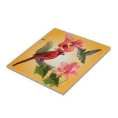 Kardinaal- en Hummingvogel met roze gelilies en ja Tegeltje (Zijkant)