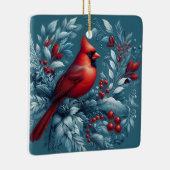 Kardinaal en Kerst Holly Keramisch Ornament (Rechts)