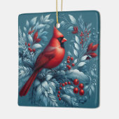 Kardinaal en Kerst Holly Keramisch Ornament (Links)