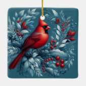 Kardinaal en Kerst Holly Keramisch Ornament (Achterkant)