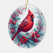 Kardinaal en Kerst Holly Keramisch Ornament (Links)