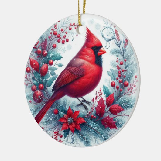Kardinaal en Kerst Holly Keramisch Ornament (Links)