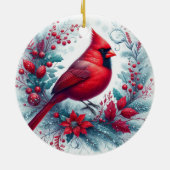 Kardinaal en Kerst Holly Keramisch Ornament (Achterkant)