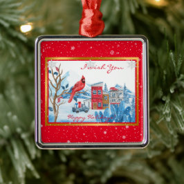 Kardinaal en landschap aanpassen metalen ornament