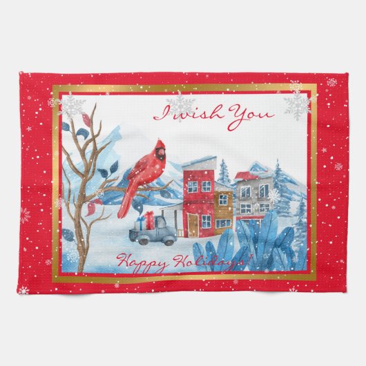 Kardinaal en landschap aanpassen theedoek (Horizontaal)