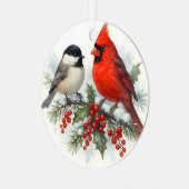 Kardinaal- en Mees Kerst Ornament Vogel (Voorkant links)
