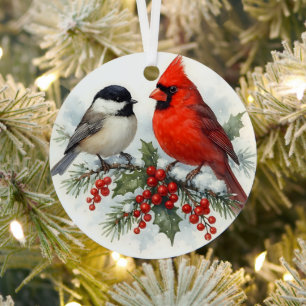 Kardinaal- en Mees Kerst Ornament Vogel